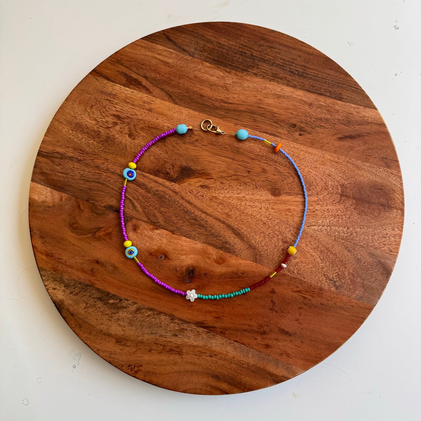 Light Blue Flower Bead Necklace