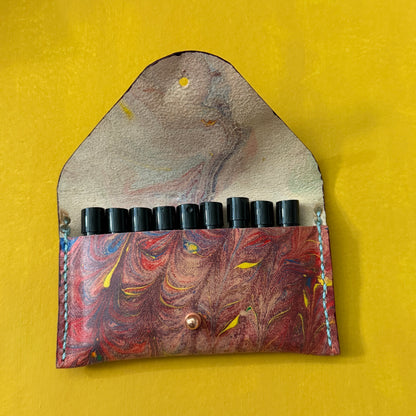 Perfume Pouch for samples  Blue Brown & Yellow Marbled
