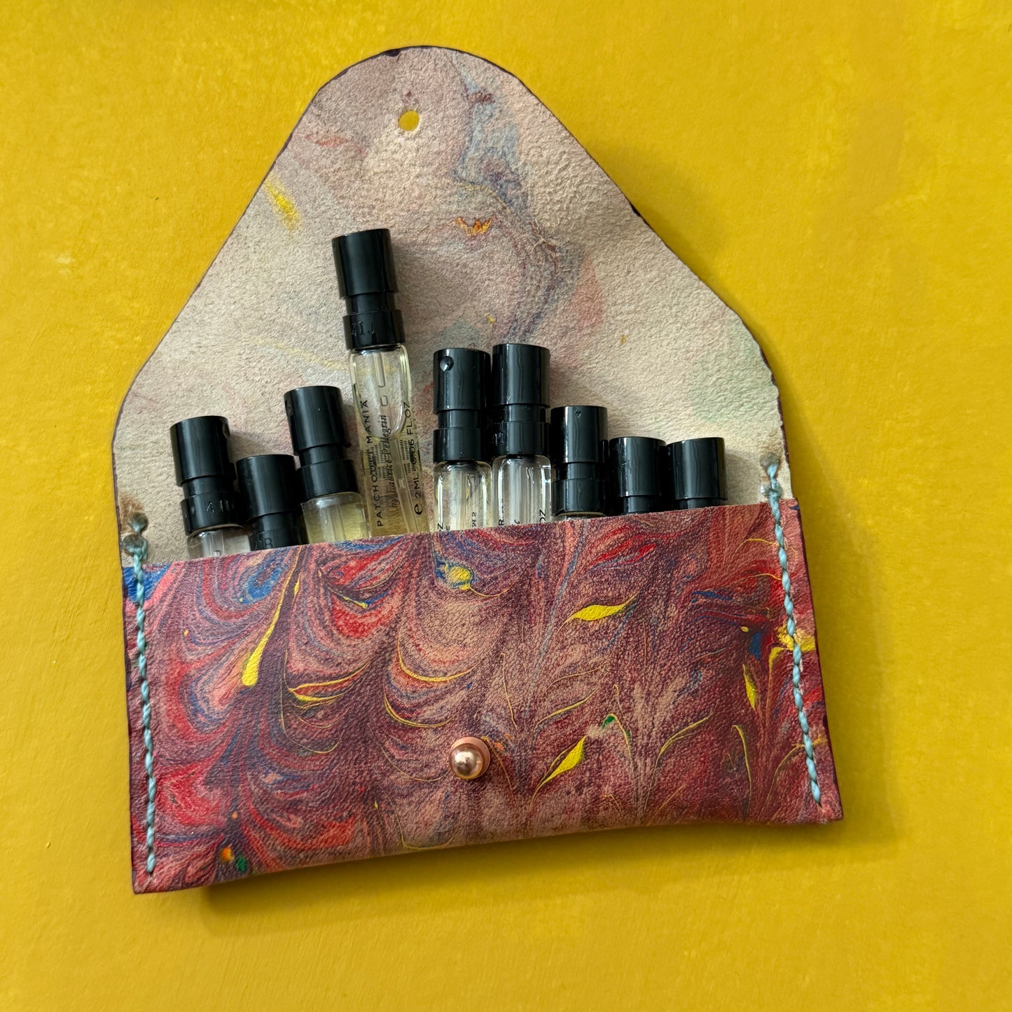 Perfume Pouch for samples  Blue Brown & Yellow Marbled