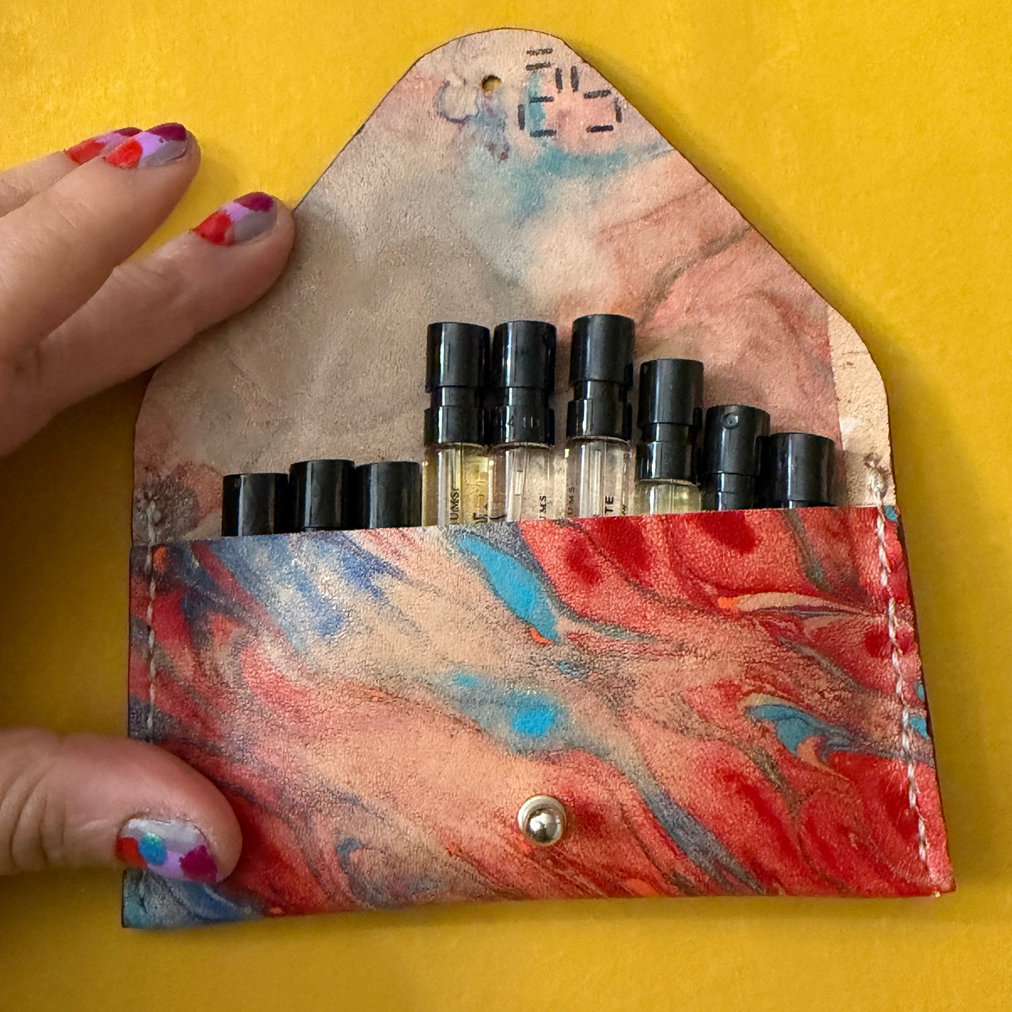 Perfume Pouch for samples  Blue & Red Marbled