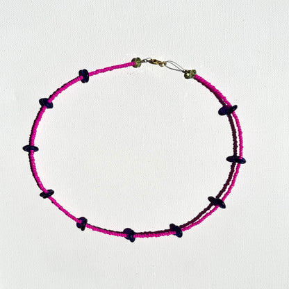 Magenta & Blue Beaded Necklace