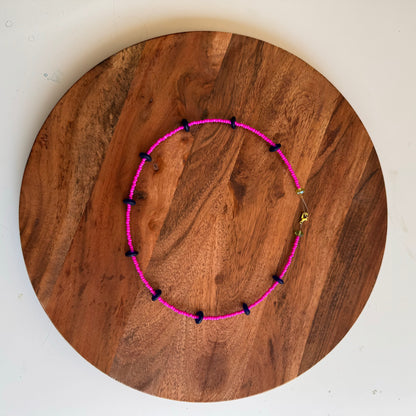 Magenta & Blue Beaded Necklace