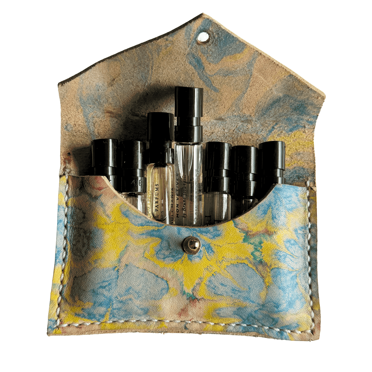 Perfume Pouch for samples  Blue & Yellow Marbled