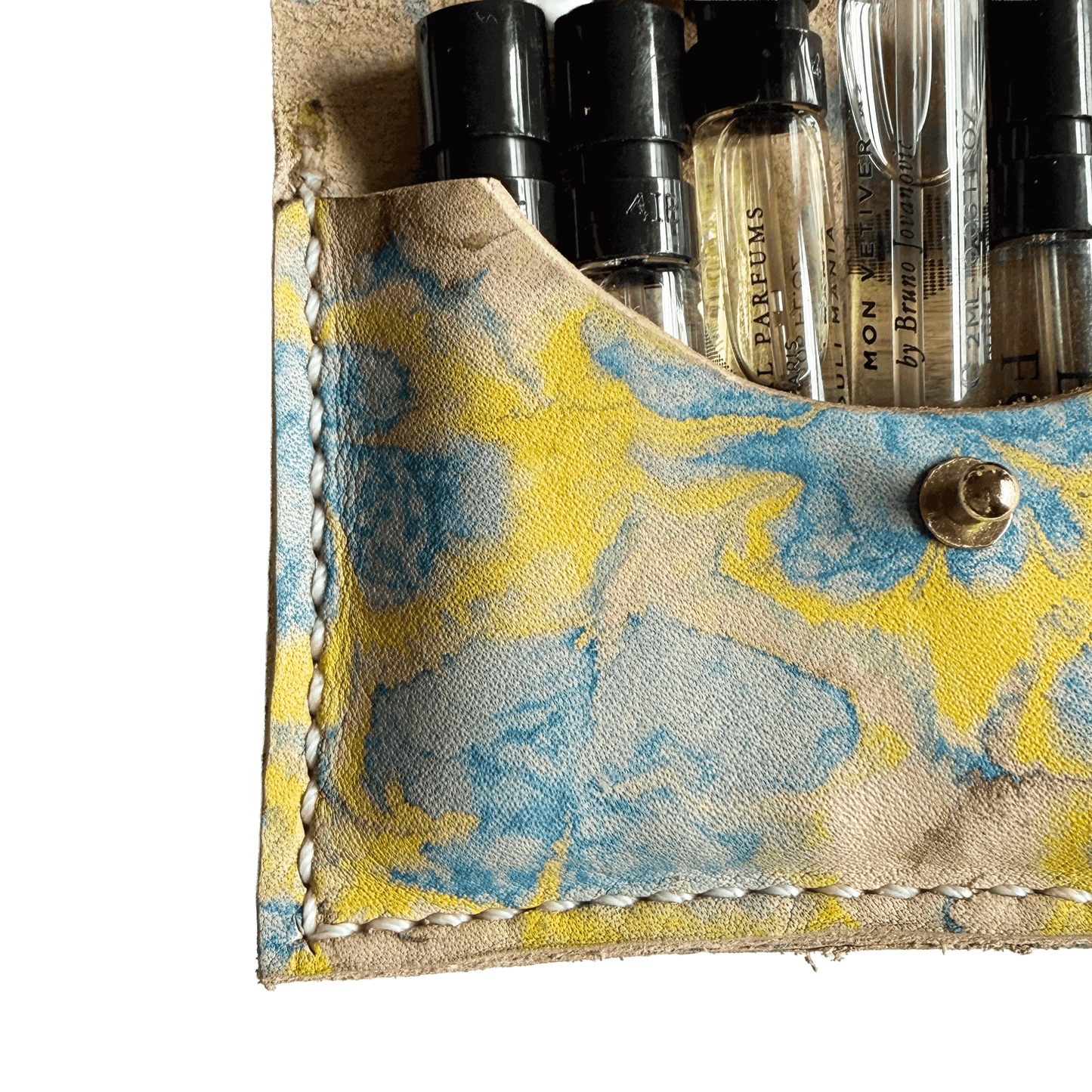 Perfume Pouch for samples  Blue & Yellow Marbled
