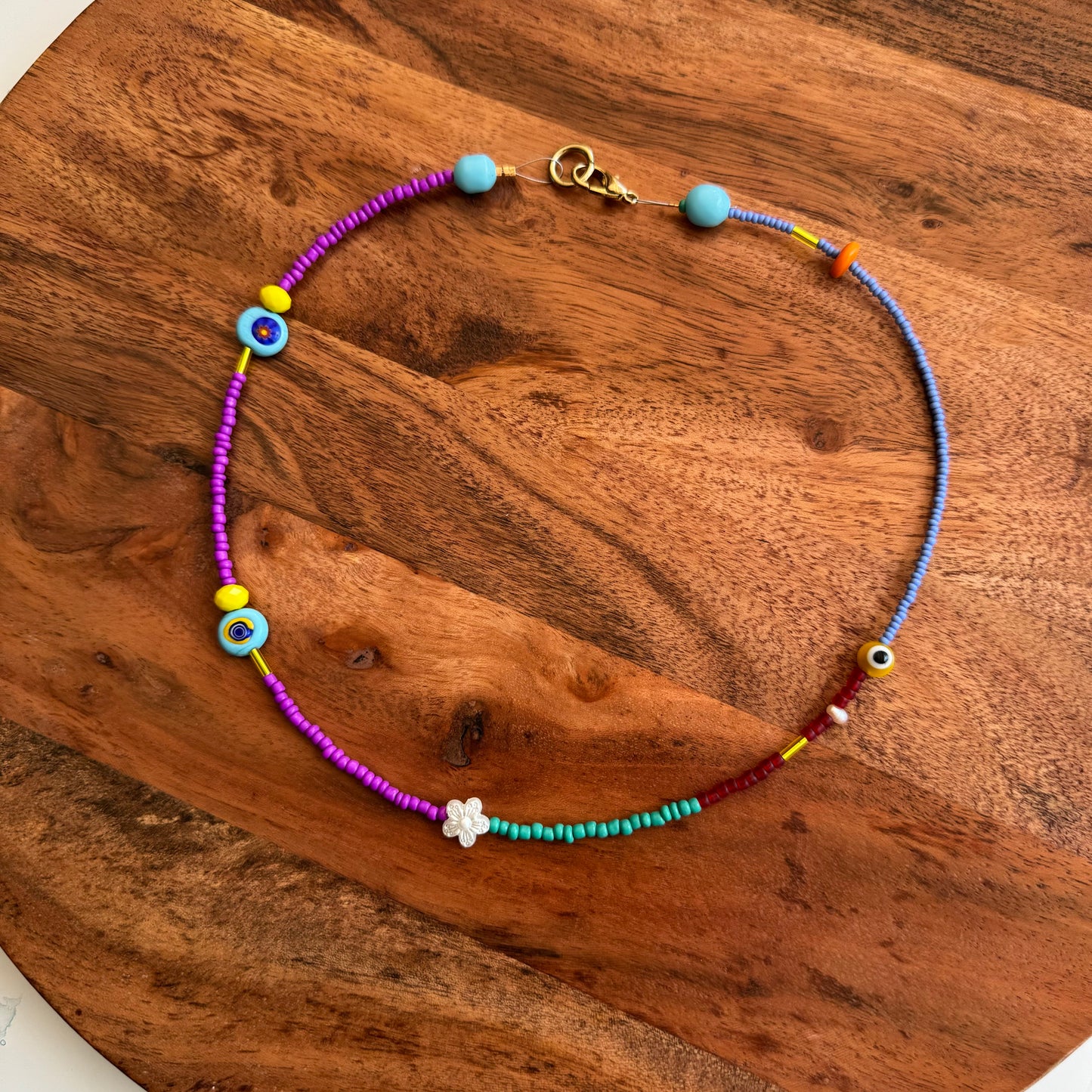 Light Blue Flower Bead Necklace