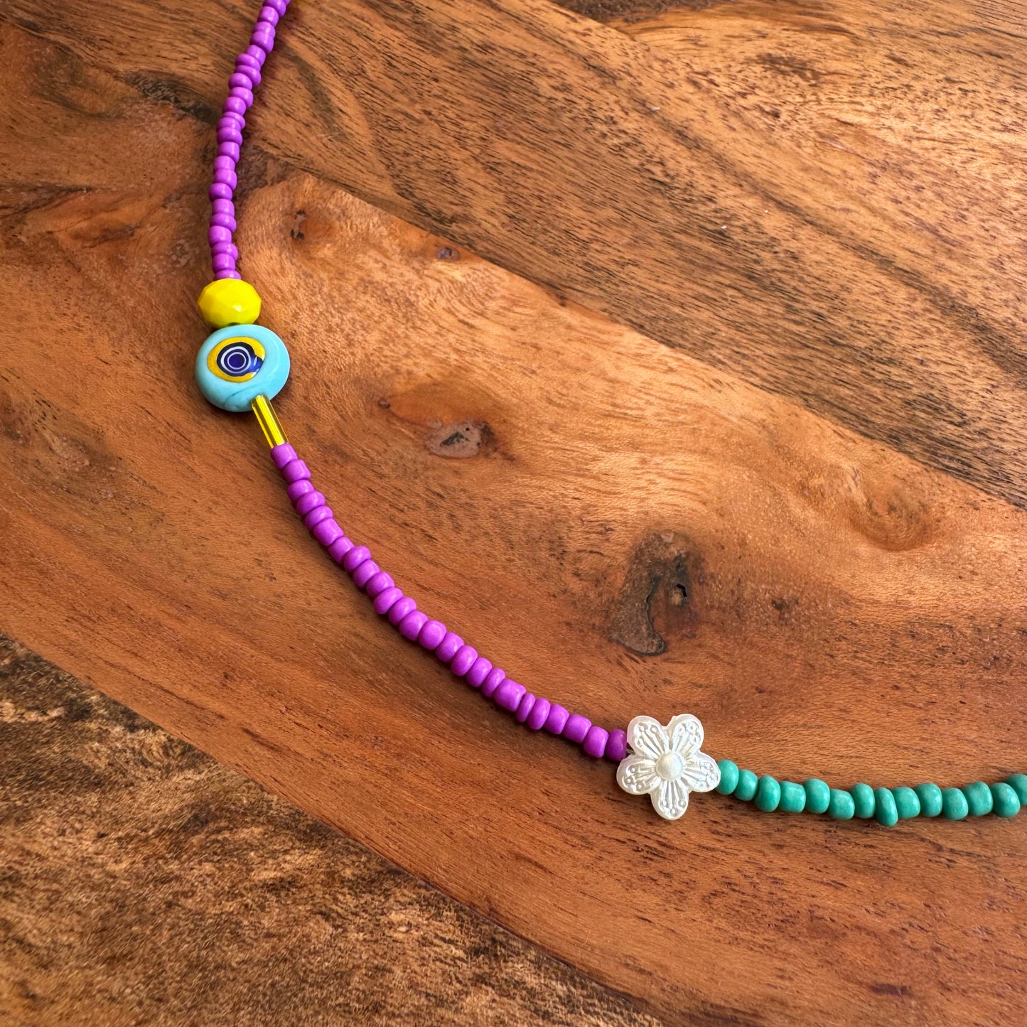 Light Blue Flower Bead Necklace