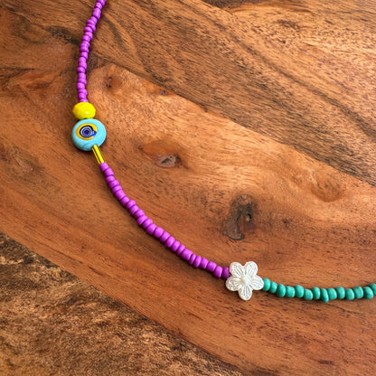Light Blue Flower Bead Necklace