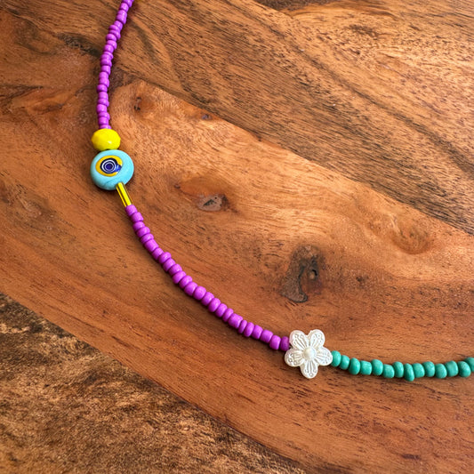Light Blue Flower Bead Necklace