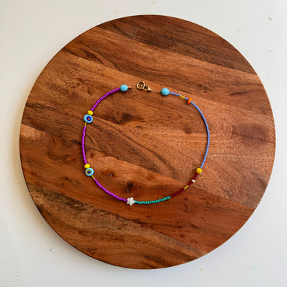 Light Blue Flower Bead Necklace